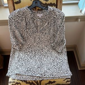 Current Air Anthropologie Tie Neck Smocked Animal Print Leopard Top Black White
